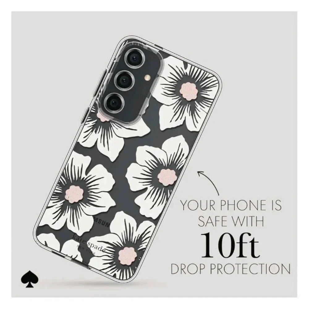 Kate Spade New York Samsung Galaxy S24 Plus Antimicrobial Hollyhock Floral Clear
